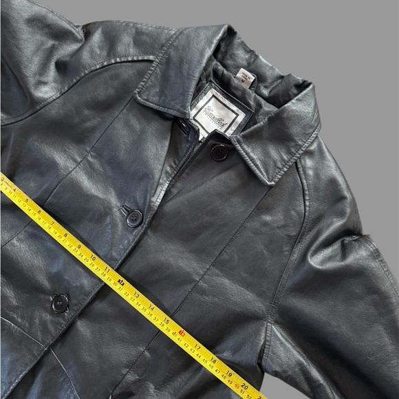 Excelled Collection Women's Black Long Leather Coat Button Jacket Lined Size M - Picture 3 of 6